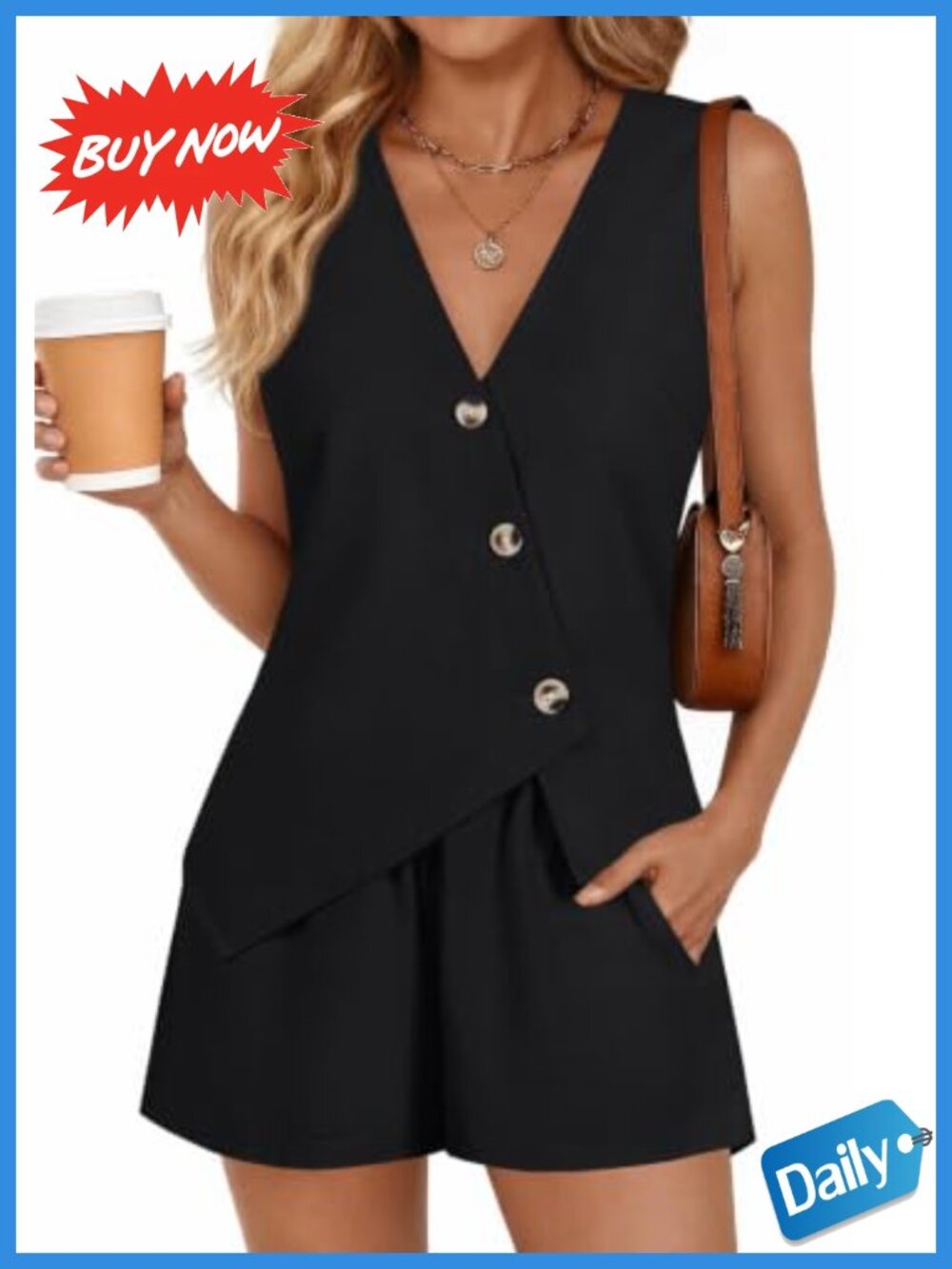 Women's Linen 2 Piece Shorts Set Sleeveless Vest Casual Matching Outfit